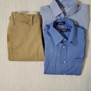 Chaps Kids Tan Chinos with Blue Dress Shirts